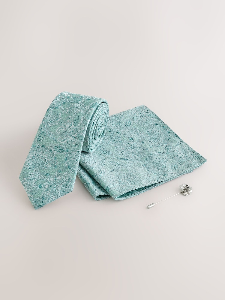 Green Paisley Tie and Lapel Pin Set - Image 1 of 4 Green Paisley Tie and Lapel Pin Set - Image 1 of 4