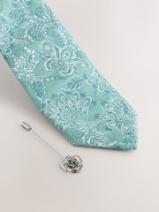 Green Paisley Tie and Lapel Pin Set - Image 2 of 4