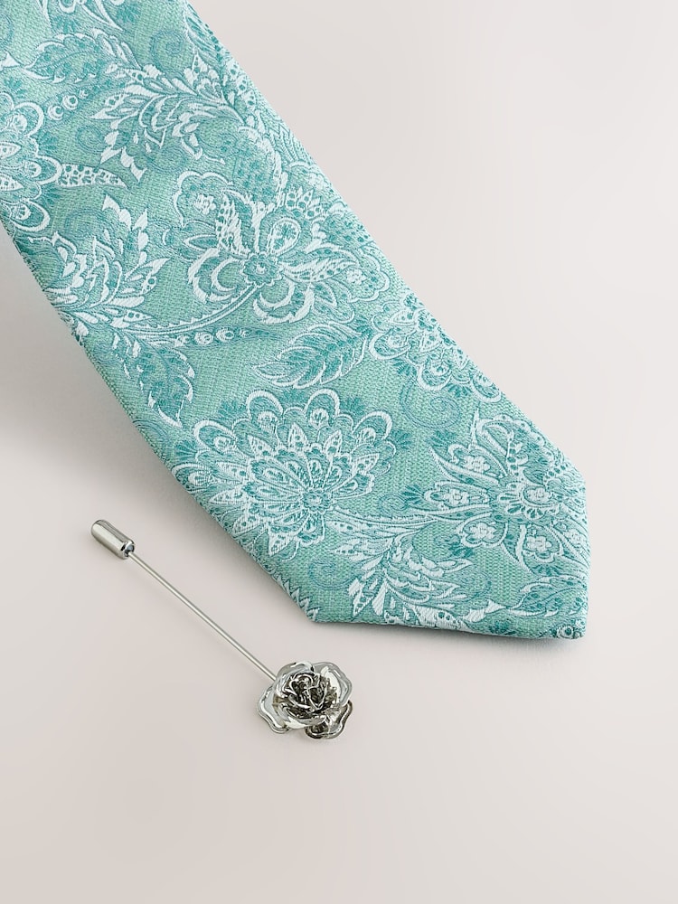 Green Paisley Tie and Lapel Pin Set - Image 2 of 4 Green Paisley Tie and Lapel Pin Set - Image 2 of 4