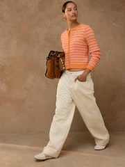Pink/Orange Stripe Slim Cable Knit Towelling Cardigan - Image 2 of 7