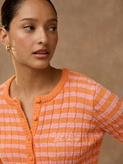 Pink/Orange Stripe Slim Cable Knit Towelling Cardigan - Image 4 of 7