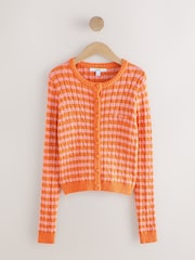 Pink/Orange Stripe Slim Cable Knit Towelling Cardigan - Image 5 of 7