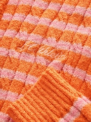 Pink/Orange Stripe Slim Cable Knit Towelling Cardigan - Image 6 of 7