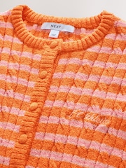 Pink/Orange Stripe Slim Cable Knit Towelling Cardigan - Image 7 of 7