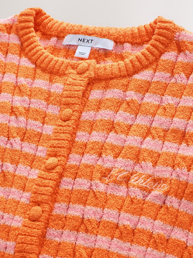 Pink/Orange Stripe Slim Cable Knit Towelling Cardigan - Image 7 of 7 Pink/Orange Stripe Slim Cable Knit Towelling Cardigan - Image 7 of 7