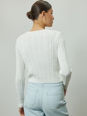 White Slim Cable Knit Towelling Cardigan - Image 3 of 7