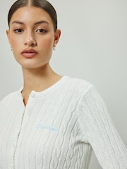 White Slim Cable Knit Towelling Cardigan - Image 4 of 7