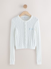 White Slim Cable Knit Towelling Cardigan - Image 5 of 7
