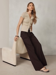 Neutral Ribbed Short Sleeve Cardigan - Image 4 of 8