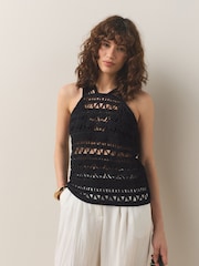Black Crochet Halter Neck Vest Top - Image 2 of 4