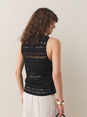 Black Crochet Halter Neck Vest Top - Image 3 of 4