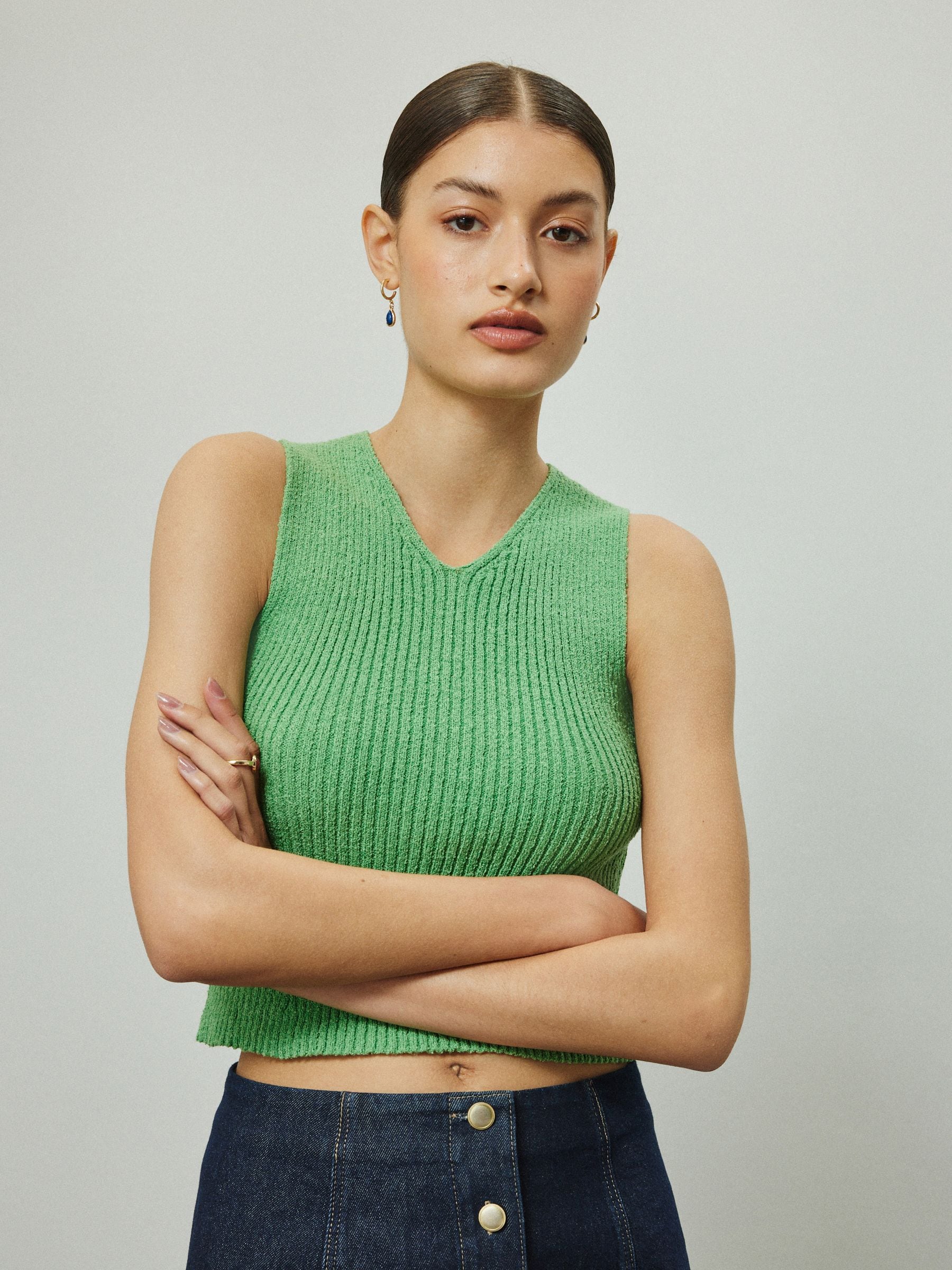 Buy Green Towelling Knit V-Neck Vest Top from Next USA