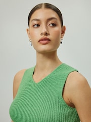 Green Towelling Knit V-Neck Vest Top - Image 4 of 7