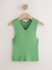 Green Towelling Knit V-Neck Vest Top - Image 5 of 7