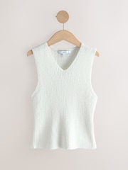 White Towelling Knit V-Neck Vest Top - Image 1 of 3