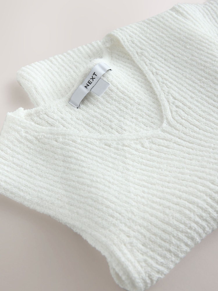 White Towelling Knit V-Neck Vest Top - Image 2 of 3