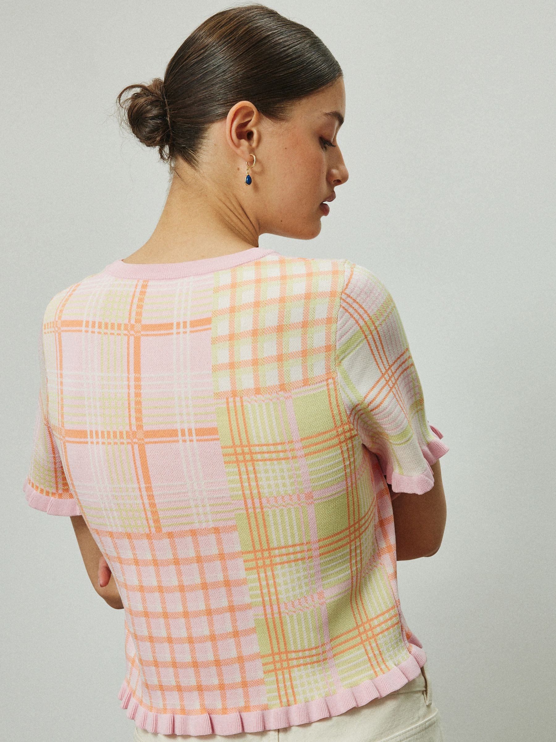 Buy Pink/Orange Gingham Frill Trim Short Sleeve Top from Next USA