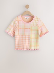 Pink/Orange Gingham Frill Trim Short Sleeve Top - Image 5 of 7