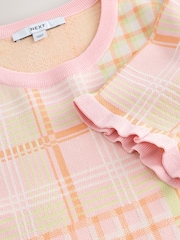 Pink/Orange Gingham Frill Trim Short Sleeve Top - Image 7 of 7