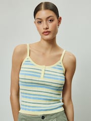 De rayas en azul/amarillo - Pointelle Camisole Vest Top - Imagen 1 de 7