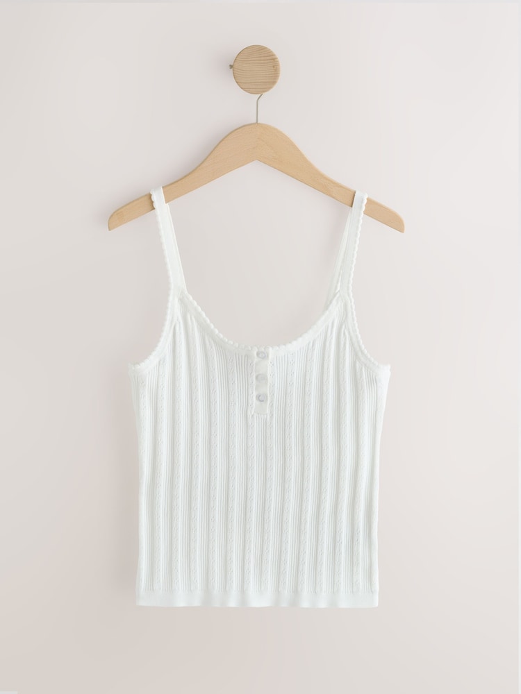 Blanco - Pointelle Camisole Vest Top - Imagen 1 de 3 Blanco - Pointelle Camisole Vest Top - Imagen 1 de 3