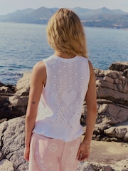 White Heart Crochet 100% Cotton Vest Top - Image 3 of 7