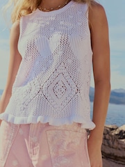 White Heart Crochet 100% Cotton Vest Top - Image 4 of 7