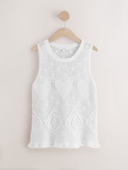 White Heart Crochet 100% Cotton Vest Top - Image 5 of 7
