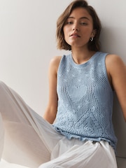 Light Blue Heart Crochet 100% Cotton Vest Top - Image 1 of 7