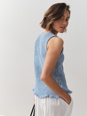 Light Blue Heart Crochet 100% Cotton Vest Top - Image 3 of 7