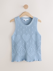 Light Blue Heart Crochet 100% Cotton Vest Top - Image 5 of 7