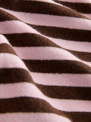 Chocolate Brown/Pink Stripe Supersoft Short Sleeve Knitted Polo Top - Image 6 of 7