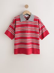 Red/Grey Stripe Supersoft Short Sleeve Knitted Polo Top - Image 5 of 7