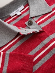 Red/Grey Stripe Supersoft Short Sleeve Knitted Polo Top - Image 6 of 7
