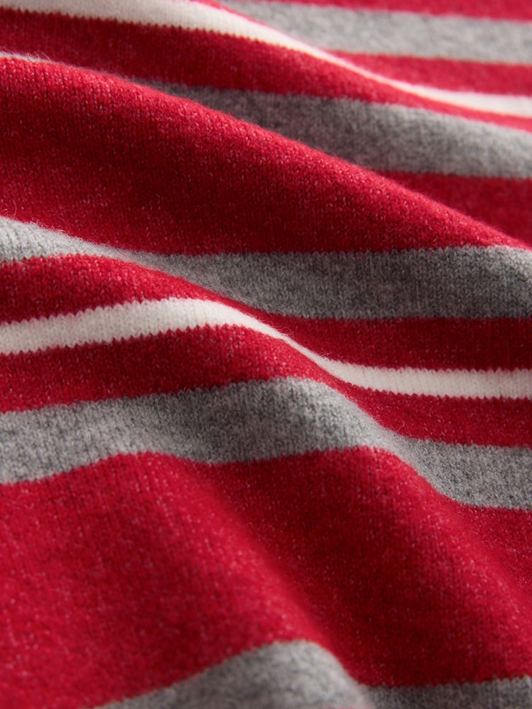 Red/Grey Stripe Supersoft Short Sleeve Knitted Polo Top - Image 7 of 7
