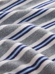 Grey/Blue Stripe Supersoft Short Sleeve Knitted Polo Top - Image 6 of 7