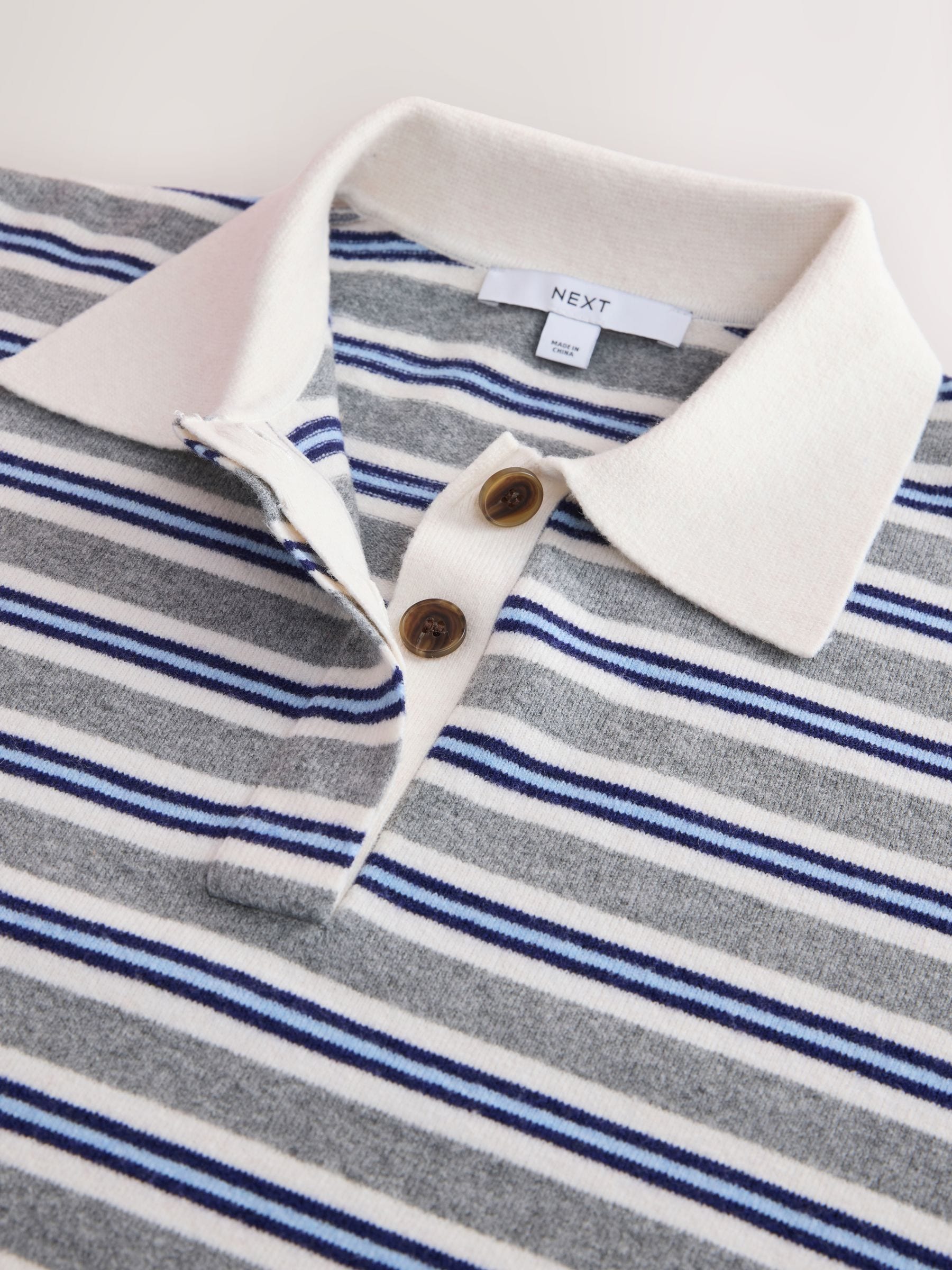 Buy Grey/Blue Stripe Supersoft Short Sleeve Knitted Polo Top from
