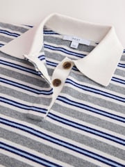 Grey/Blue Stripe Supersoft Short Sleeve Knitted Polo Top - Image 7 of 7