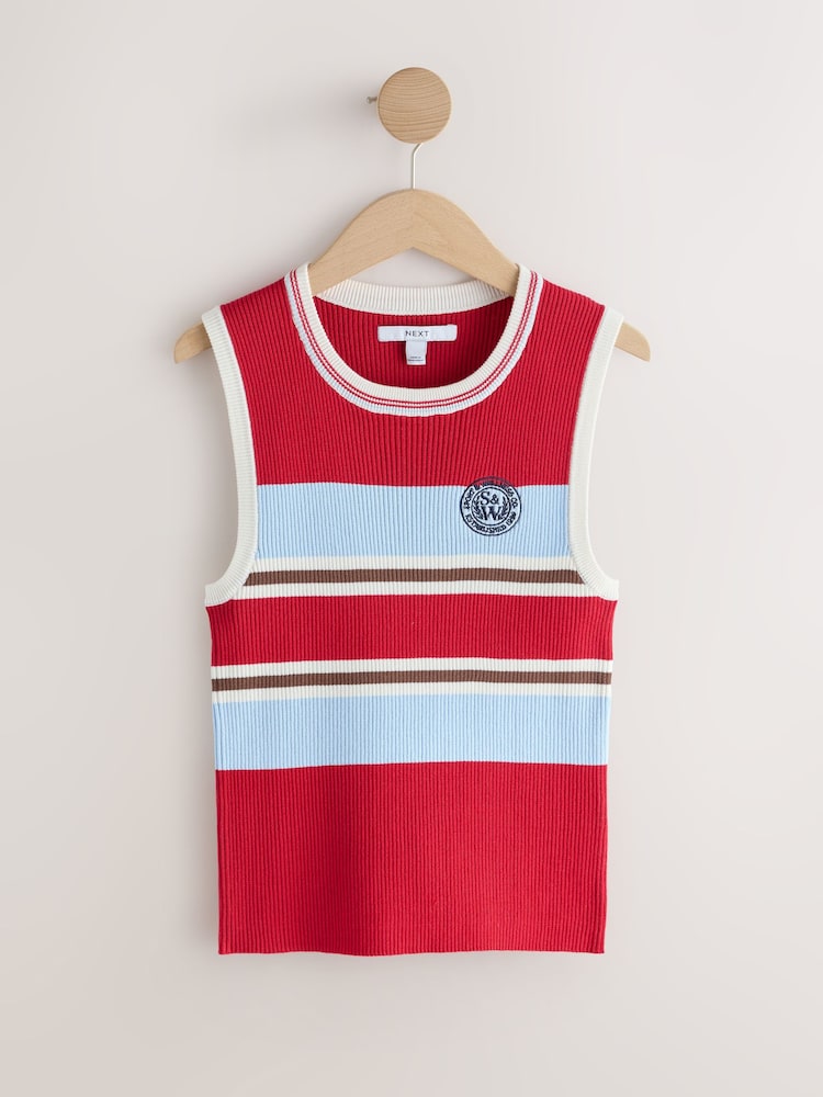 Red/Blue Stripe Ribbed Vest Top - Image 1 of 3