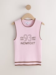 Pink/Chocolate Brown Embroidery Ribbed Vest Top - Image 1 of 3