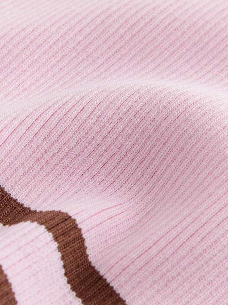 Pink/Chocolate Brown Embroidery Ribbed Vest Top - Image 2 of 3