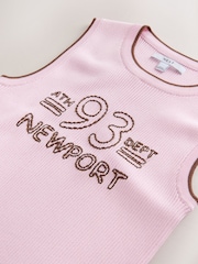 Pink/Chocolate Brown Embroidery Ribbed Vest Top - Image 3 of 3