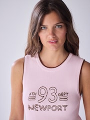 Pink/Chocolate Brown Embroidery Ribbed Vest Top - Image 4 of 7