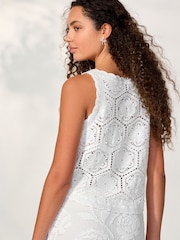 白色 - 鉤針編織花卉風背心 - 圖片 4，共 8