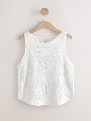 白色 - 鉤針編織花卉風背心 - 圖片 6，共 8