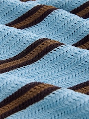 Blue/Brown Stripe Stitch Long Sleeve Polo Jumper - Image 2 of 3