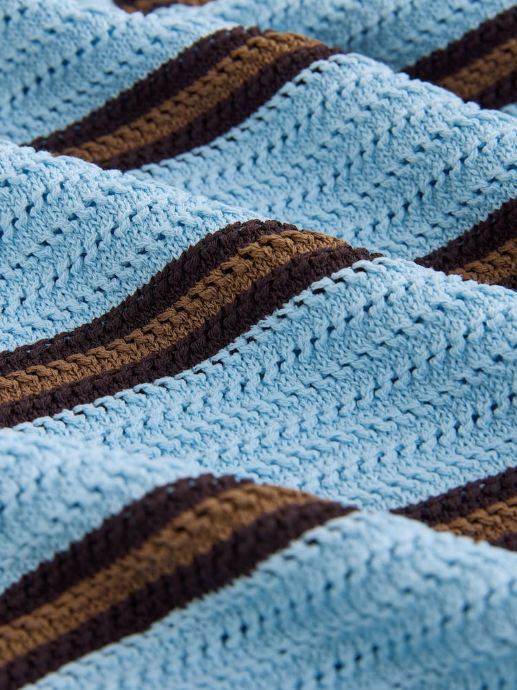 Blue/Brown Stripe Stitch Long Sleeve Polo Jumper - Image 2 of 3