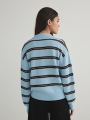 Blue/Brown Stripe Stitch Long Sleeve Polo Jumper - Image 5 of 8