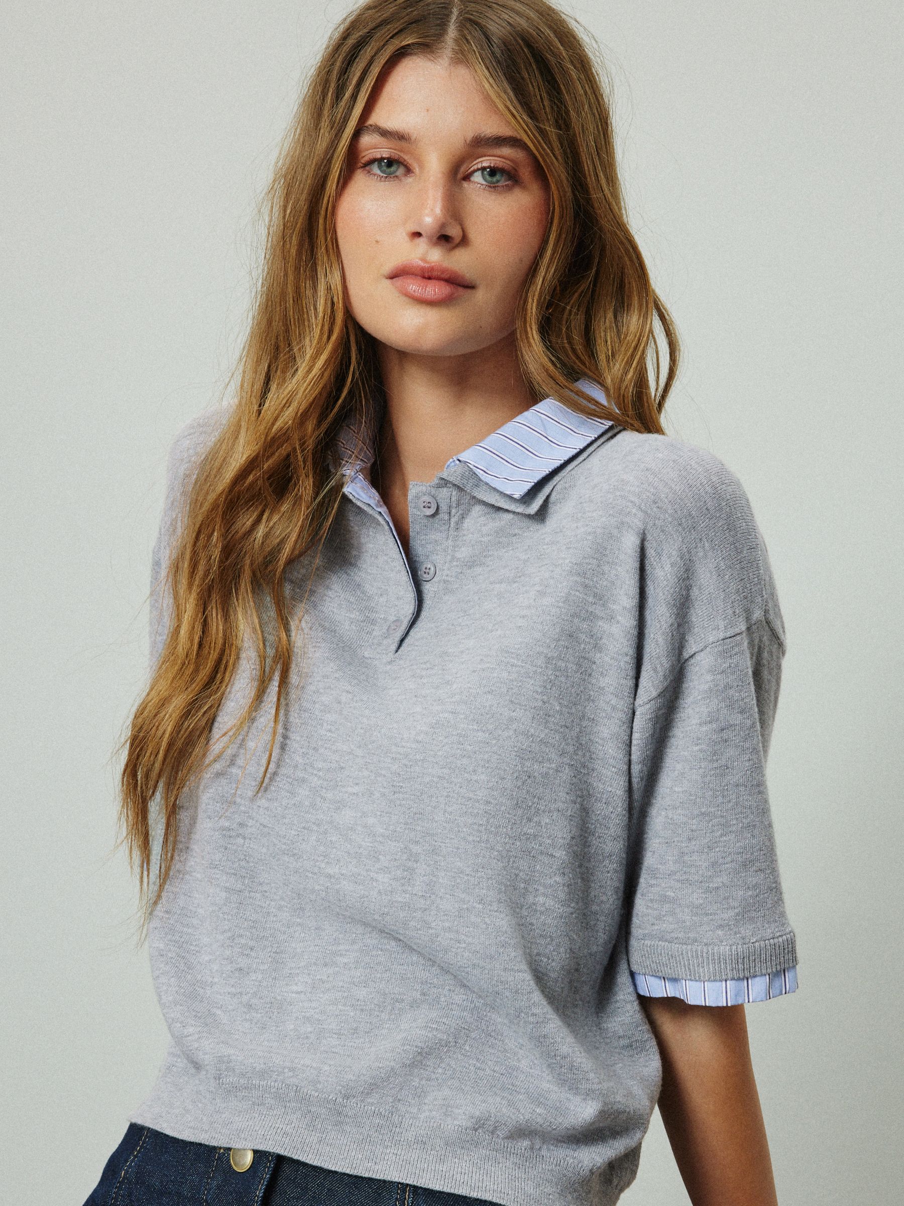 Buy Grey Stripe Short Sleeve Layered Polo Top from Next USA