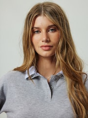 Grey Stripe Short Sleeve Layered Polo Top - Image 4 of 8